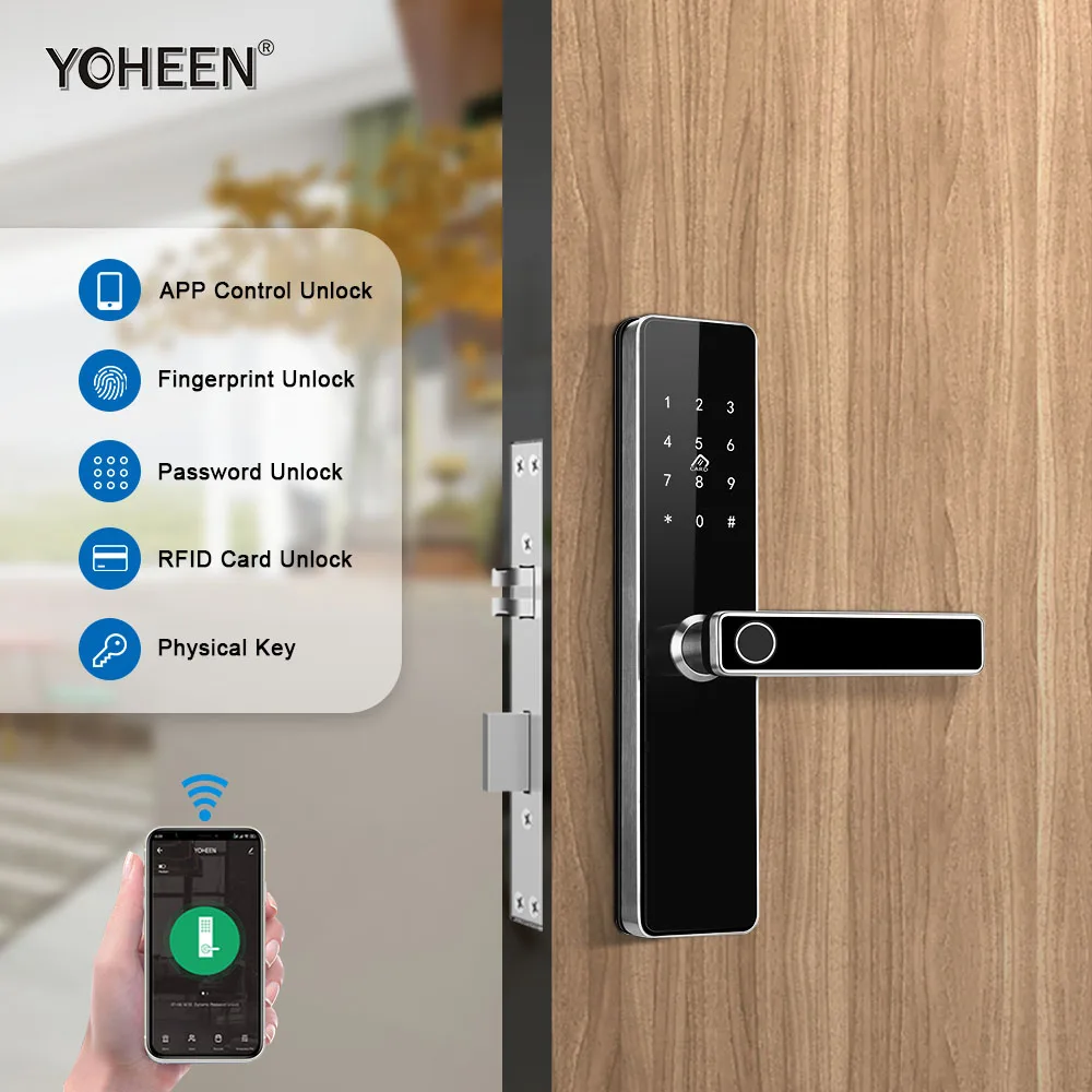 Дверной смарт-замок из нержавеющей стали с Bluetooth и деревянными дверцами