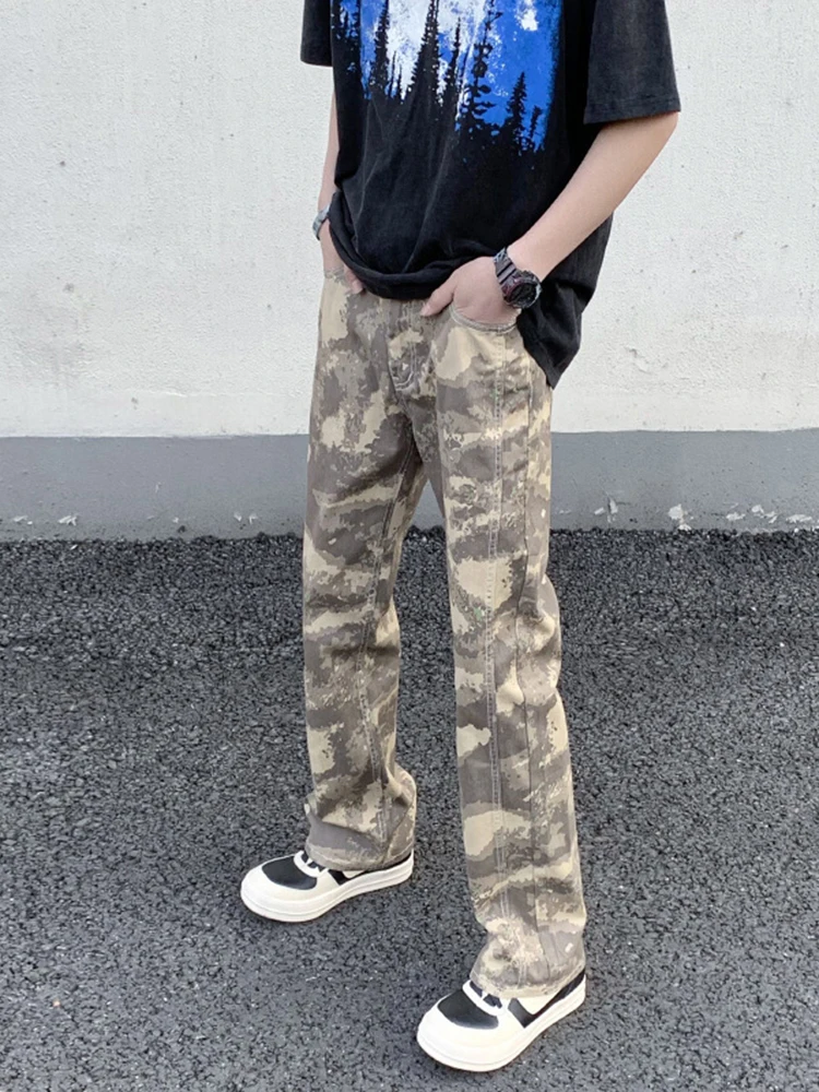 Printing Side Bag Loaded Cargo Camouflage Zipper Jeans Y2k Street Clothing Straight Men's Clothes Y2k Men’s Jeans Denim