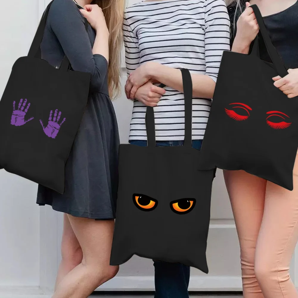 

Women Casual Shopping Bag Fashion Chest Heart Pattern Series Tote Bag Reusable Black Shopper Eco Canvas Handbag Men Shoulder Bag