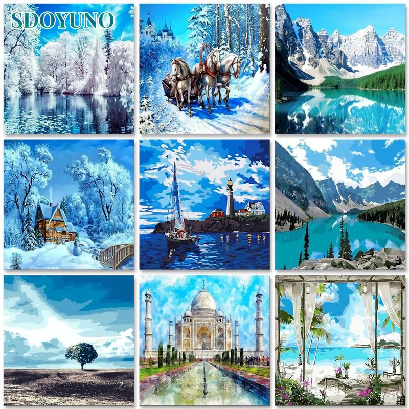 

SDOYUNO Interior Painting by numbers PAINT KIT Decorative paintings Snow Scenery DIY Paint by numbers Artwork Home decor