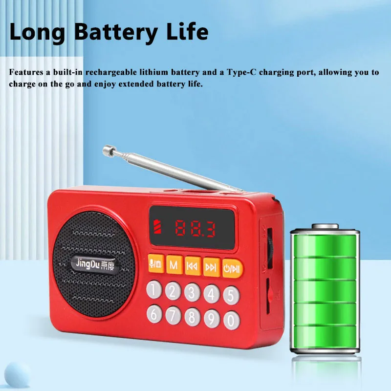 Миниатюрное карманное FM-радио с HD LCD-дисплеем, цифровой радиоприемник, беспроводной Bluetooth-динамик, диктофон, USB, поддержка карт TF, воспроизведение MP3-музыки (art.: 3920db36f22a7) - 3920db36f22a7