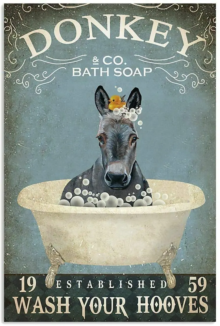 

Tin Sign Retro Animal Bath Soap Donkey Bar Cafe Wall Decoration Metal Tin Sign 8x12 Inches