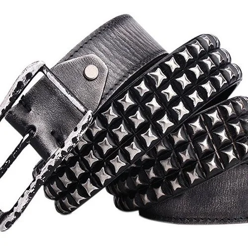 Rock punk Spicy Girl Metal Rivet Men's and Women's Belt Trend Personalized Headlayer Cowhide Belt Decoration Belt