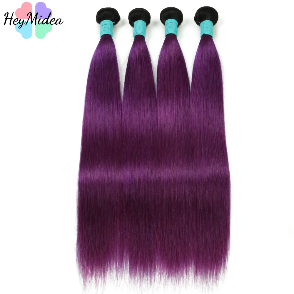1B фиолетовые прямые человеческие волосы раньше с черными корнями 100% тканые