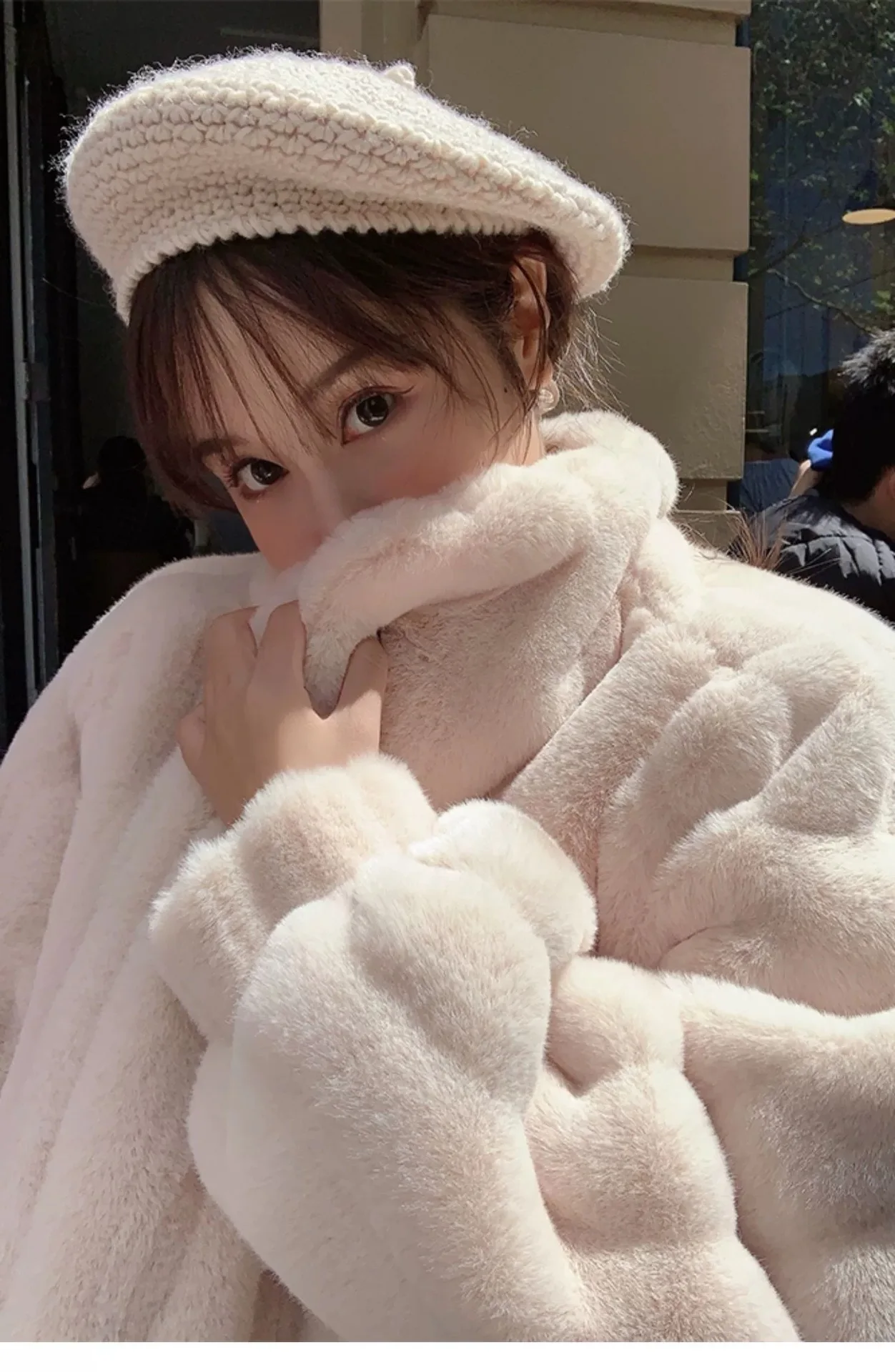 Mid-autumn and winter long plush clothes loose lambswool coat