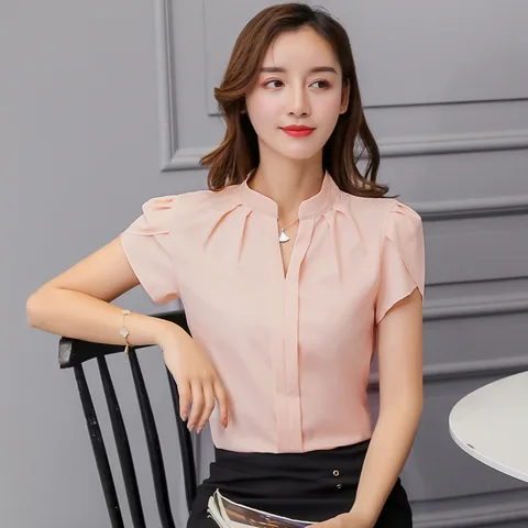 Summer Korean Fashion Womens Tops and Blouses Chiffon Women Blouses Short Sleeve White Shirts Ladies Tops Blusas De Mujer