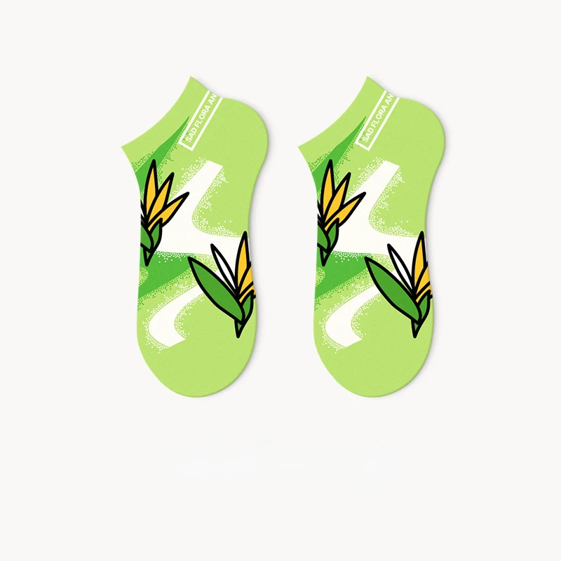 Spring/Summer Cartoon Socks - Breathable Shallow Mouthed Non Falling Pure Cotton Boat Socks-5 Pairs Set