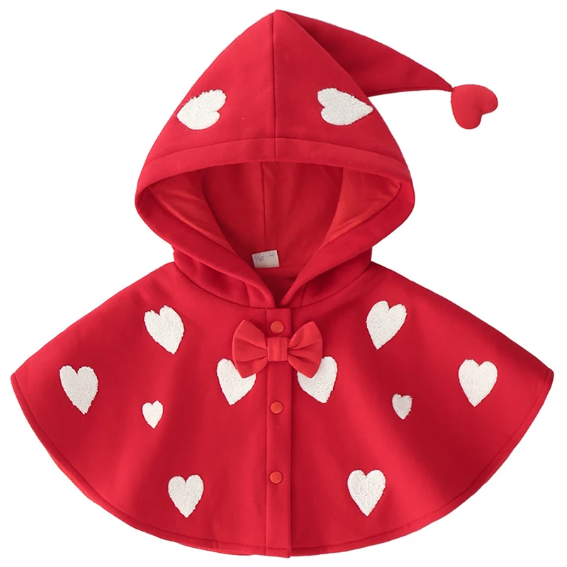 

Baby Girl Cloak Outerwear Red Winter Thicken Infant Hooded Cape Jumpers mantle Cotton Toddler Children Cardigan Poncho Clothes