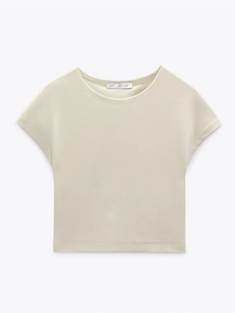 

French Style Summer Women Cotton O Collar Short Top Elegant Short Sleeve Solid Slim T-Shirt Lady Sexy Girdle Pullover Short Tee
