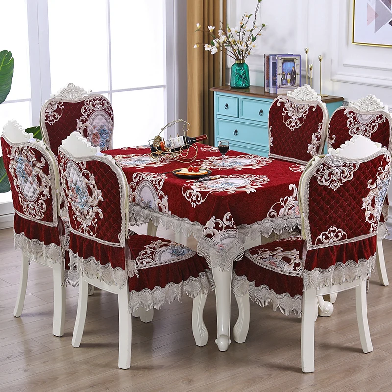 

Covers Cove Dining Luxury Table Table Rectangle Home Embroidered Cushion Chair Red Tablecloths Chair European Style Coffee