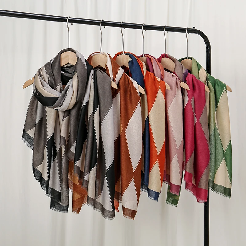 Модный Хлопковый Хиджаб С Геометрическим Рисунком Мягкая Вискозная Шаль Для