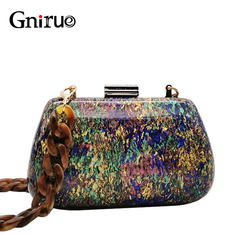 

New Fashion Colorful Acrylic Bags Luxury Women Messenger Bags Elegant Marble Evening Clutch Bags Party Prom Wedding Handbags