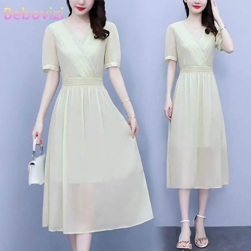 

Женское платье с коротким рукавом, V-образным вырезом