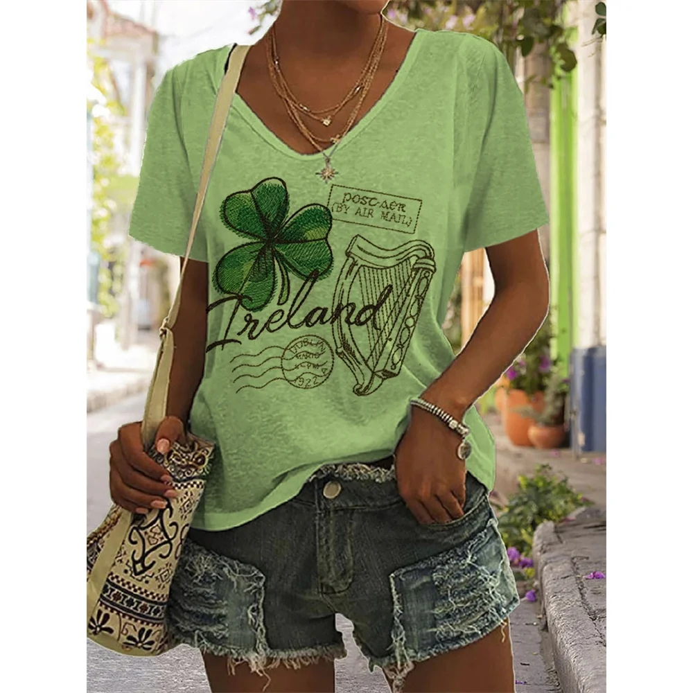 

3d Print Tshirt Female Vintage Short Sleeve Flower Design Pullover Quality Relax Clothes Summer Tees For Women Hot V Neck Blouse