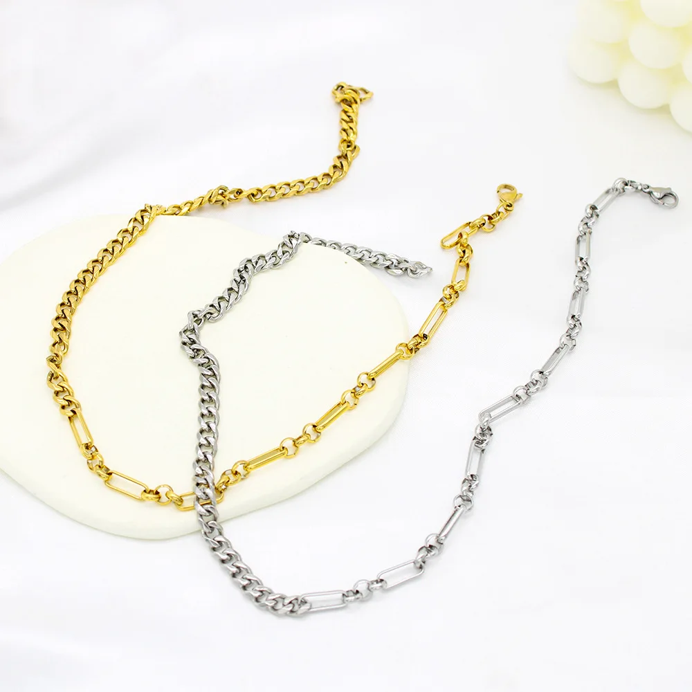 

Stainless Steel Splicing Cuban Choker Collars Women Vintage Hiphop Jewelry Gold Color Link Chains Necklace Unisex Necklace