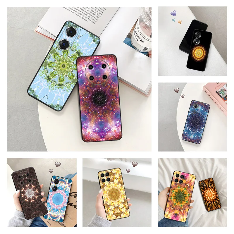 

Phone Case for Huawei Honor 70 50 Pro 30 20 60 8X X9 X40 X8 X7 X6 Play 6T 6C Magic4 9A Mandala Print Black Matte Silicone Cover