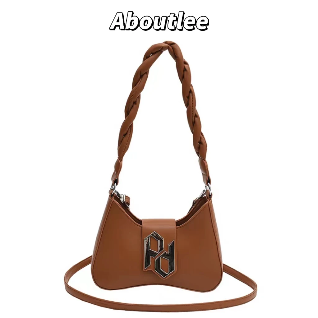 

Aboutlee New Simple Solid Color Fashion Brand Shoulder Bag Designer Metal Decoration High Quality Pu Leather Women Crossbody Bag