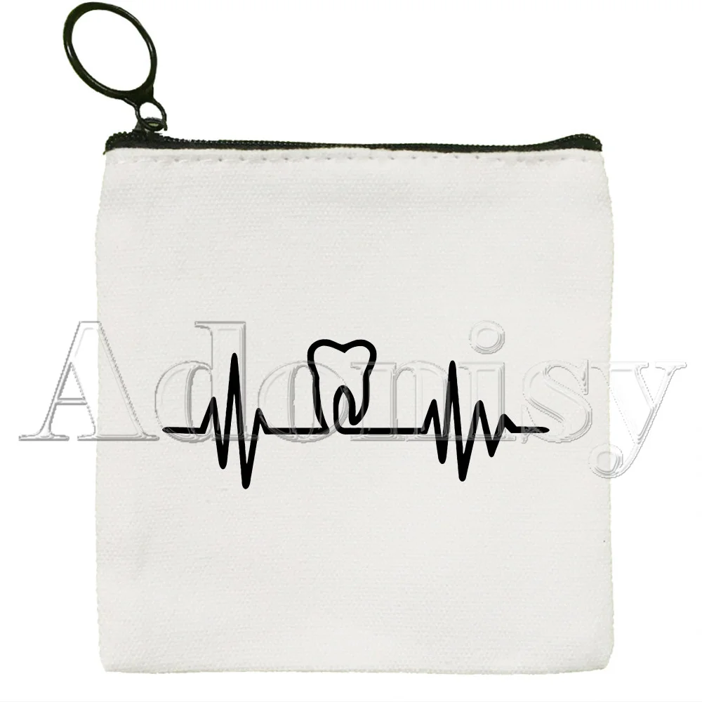 Tooth and Dentist Korean Version Simple Coin Purse Coin Purse Female Student Canvas Cute Key Bag Mini Clutch Small Purse