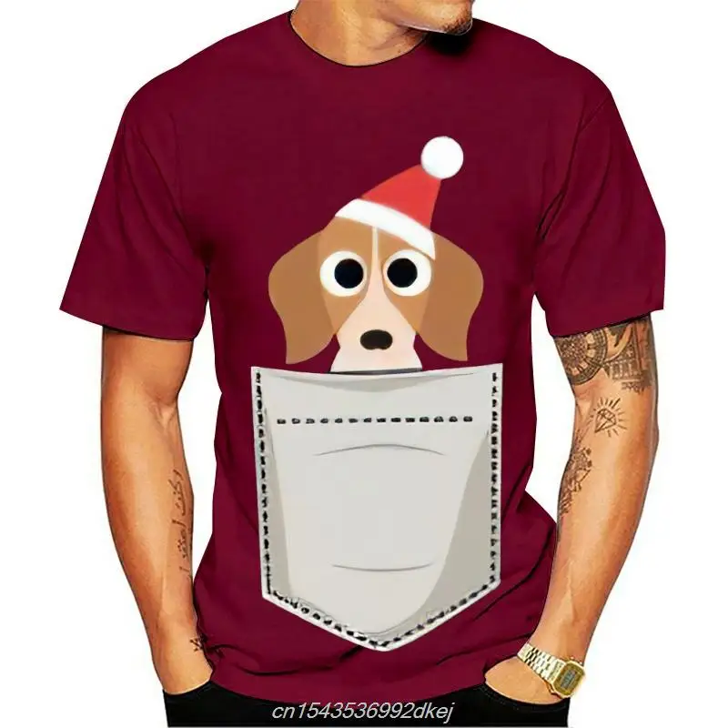 

Designing Beagle Puppy Santa Christmas Men T-shirt Cotton Classic Cool Tshirt For Men Oversize S-5xl Clothes Hiphop Top Cartoon