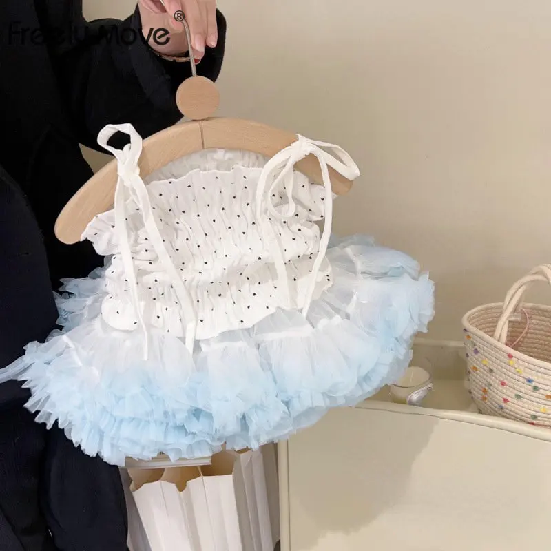 

Girls 2023 Summer Clothing Sets Sweet Suit Baby Dot Slip Shirts Tulle Pettiskirt 2pcs Kids Sets Baby Clothes Outfits