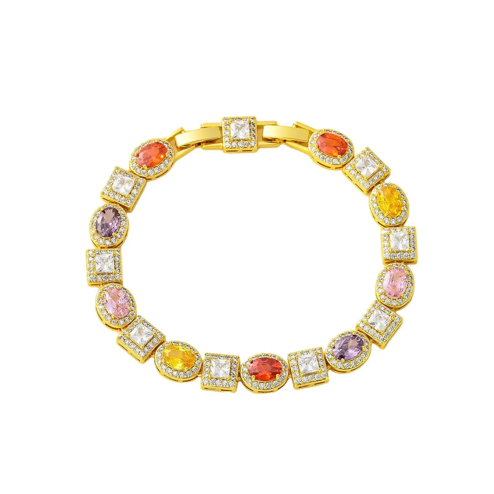 

New fashion jewelry light luxury Japan and South Korea popular women's bracelets square candy set zirconia rainbow jewellery