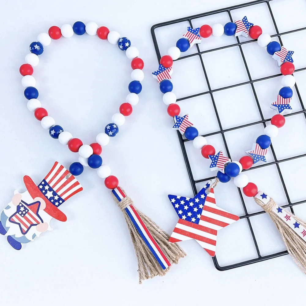 

Independence Day Wood Bead Garland Boho Home Decor Rustic Country Decor Wooden Bead Garland Patriotic Wood Bead