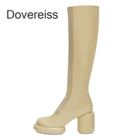 dovereiss 2022 fashion knee high boots block heels chunky heels womens shoes brown apricot winter sexy new pure color 41 42 43