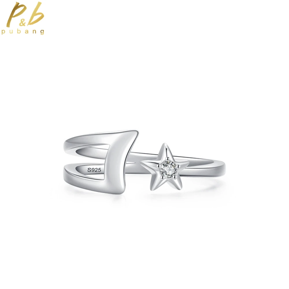 

PuBang Fine Jewelry Solid 925 Sterling Silver High Carbon Diamond Simple Open Ring for Women Engagement Party Gift Free Shipping