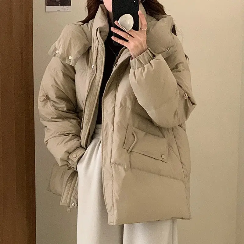 Hat Detachable Winter Warm Thick Down Coats Women Short Loose Fashion White Duck Down Lady Down Jacket Elegant Clothes M25
