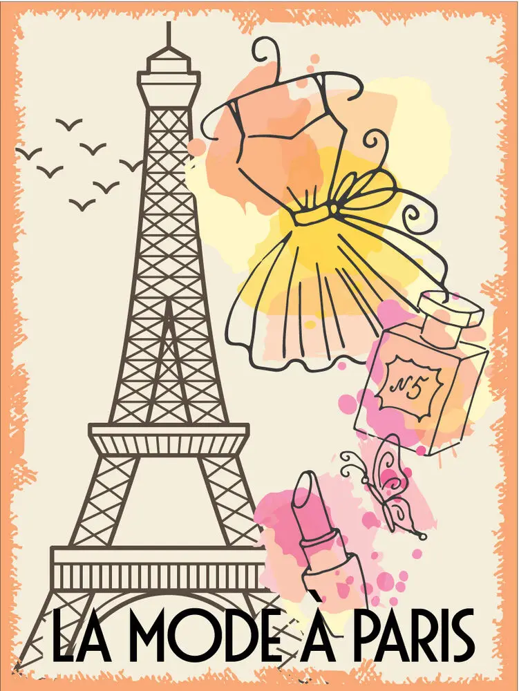 

Paris Fashion In France Metal Wall Plaque Art Retro Tin Signage