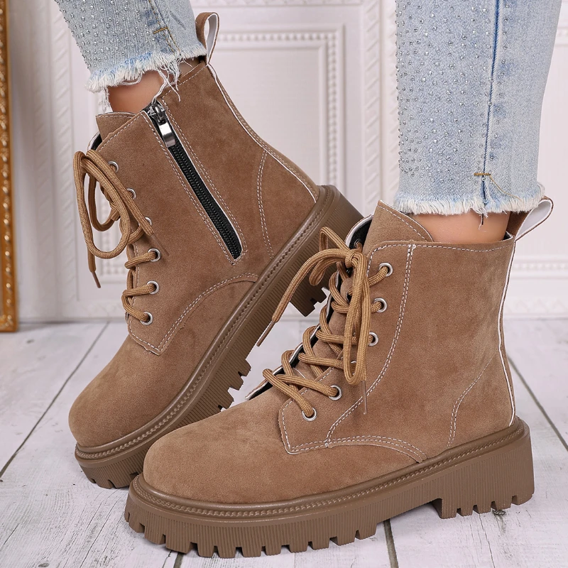 Женские ботинки с перекрестной шнуровкой повседневные на молнии сбоку удобные в