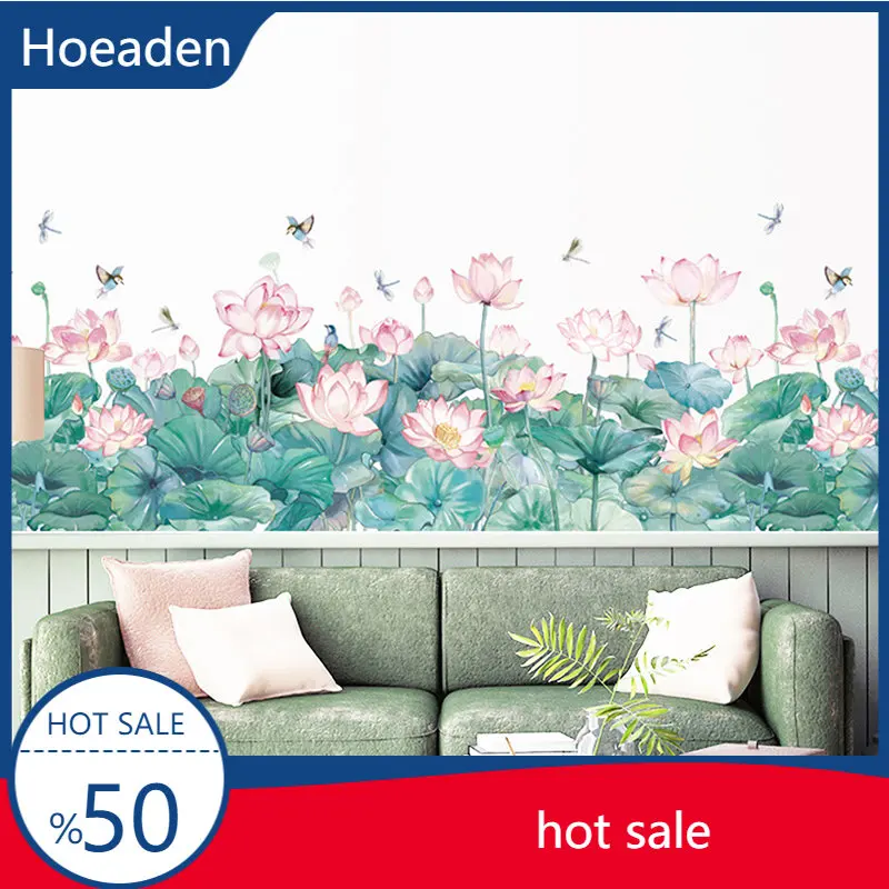 

Chinese Style Lotus Green Plant Leaf Sticker Living RoomBackground Wall Stickers