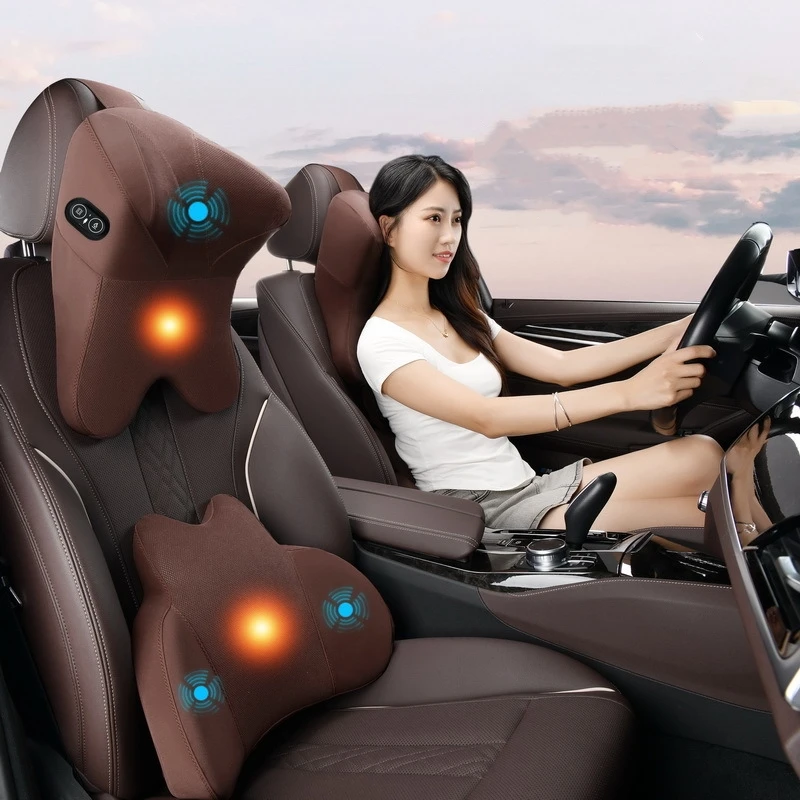 

Массажная подушка на подголовник автомобиля с подогревом, мягкая подушка из пены с эффектом памяти для поддержки шеи, спины сиденья, вибромассажер, аксессуары для зимы