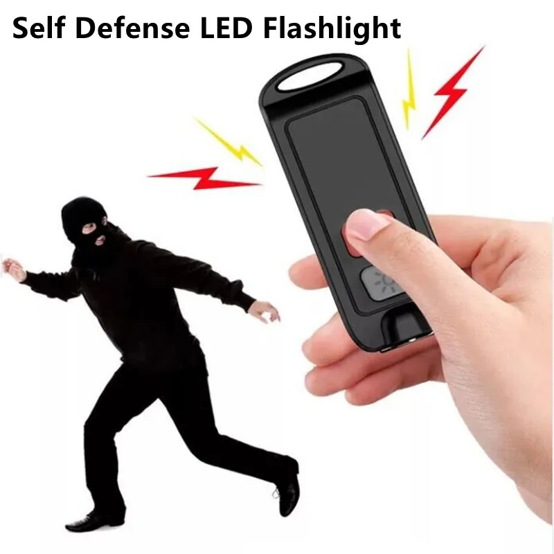 USB Rechargeable LED Flashlight Keychain Outdoor Lighting with Portable Self Defense Safety Alarm 130dB for Women Emergency Tool
