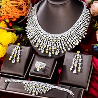 soramoore luxury gougeous tassel wedding big necklace bangle ring earring set for women cubic zirconia dubai bridal jewelry set