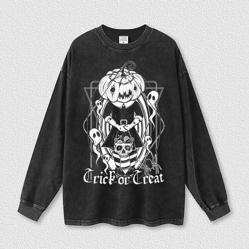 

Pumpkin Girl Holding A Skull Autumn New Cotton Washed Men's Clothing Hip Hop Gothic Street Sweatshirts Woman Oversized Hoodies