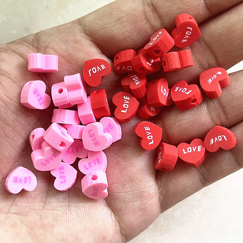 

30pcs 10mm “love ”Pattern Beads Polymer Clay Spacer Loose Beads for Jewelry Making DIY Handmade Bracelet Accessories
