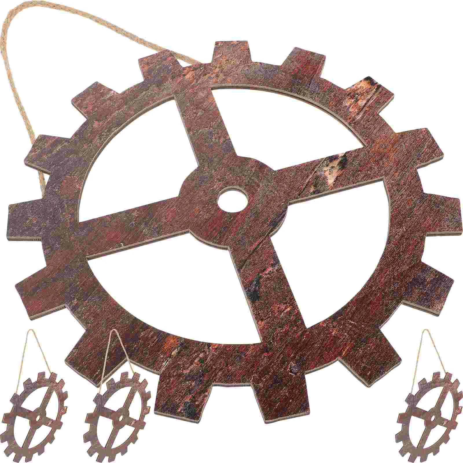 

4 Pcs Retro Decor Wooden Gear Wall Decoration American Style 28.6x28.6cm