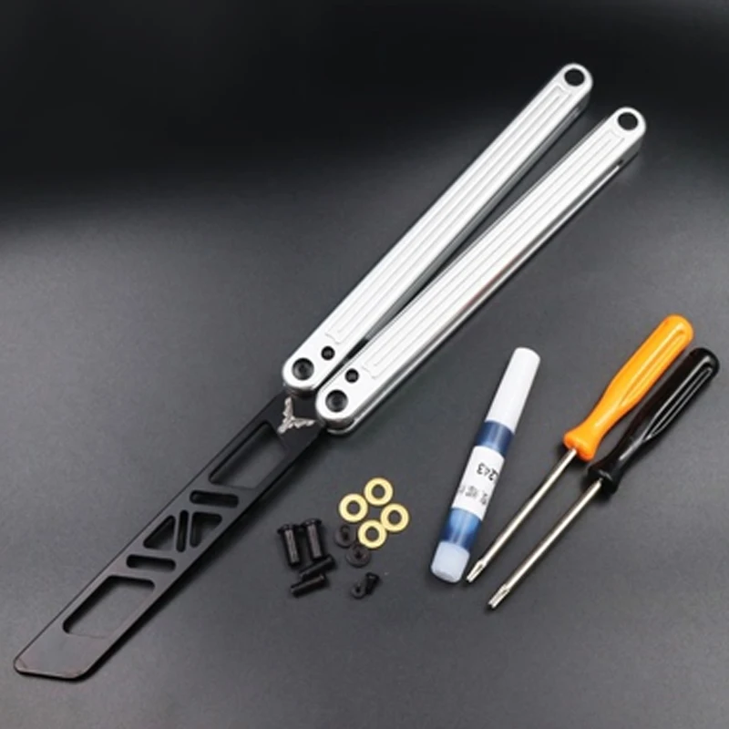 Playing fancy arctic circle high-end one-piece aluminum handle butterfly knife effective bushing practice knife without edge