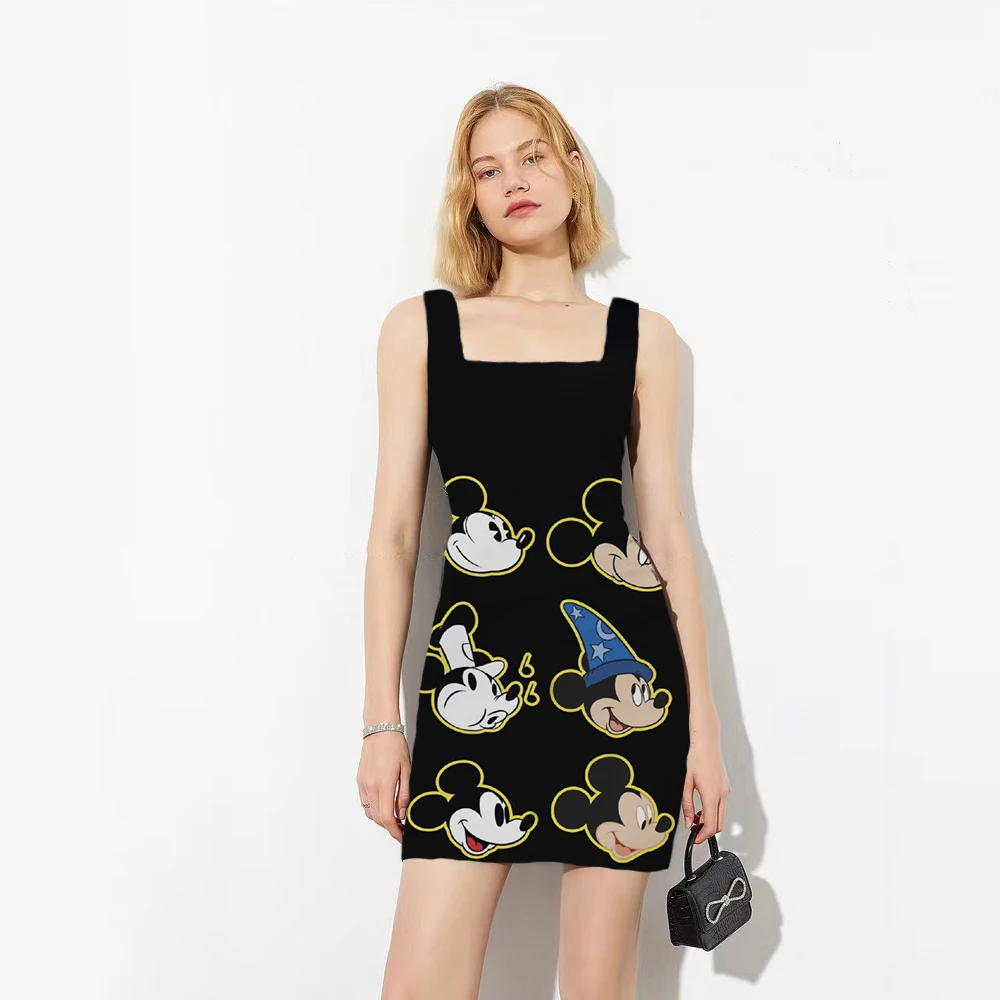 

Disney Minnie Dress Print Fashion Sling Sleeveless Summer Backless Casual Sexy Dress Slim Date Cartoon Dress