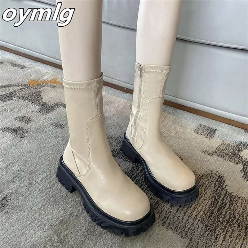 

Short boots women's 2022 autumn new all-match thin elastic boots heightened thick-soled knight boots platform shoes