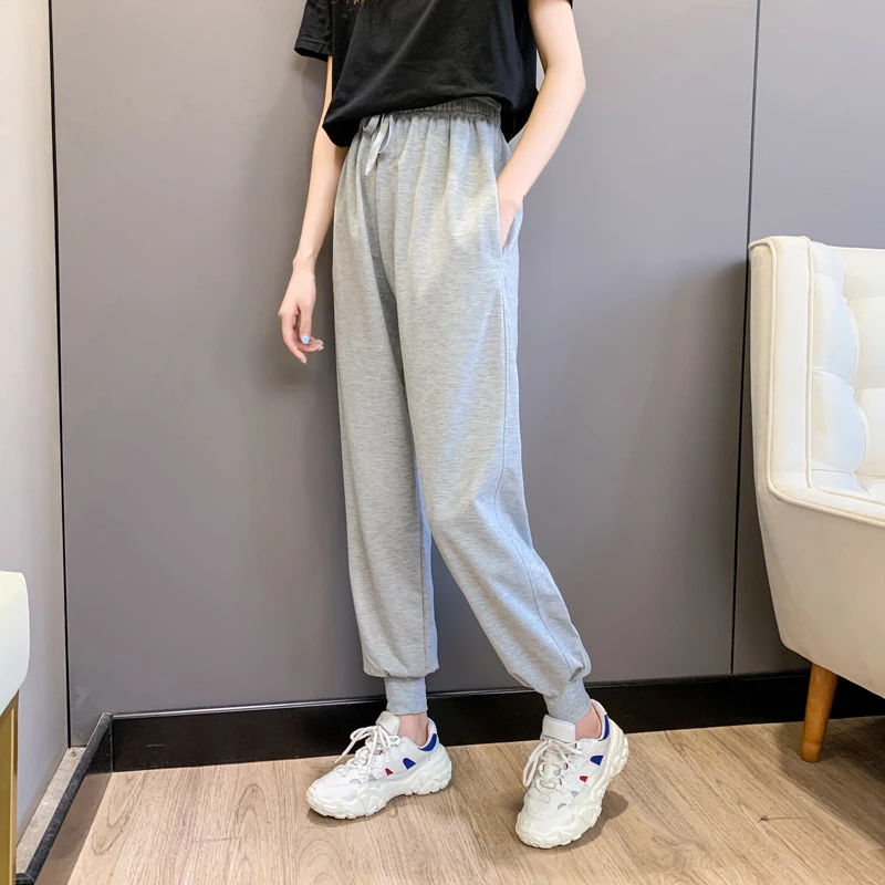 Grey sports pants female student thin spring and summer new loose and versatile high-waist leggings casual pants Haren pants