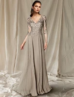 a line mother of the bride dress plus size elegant v neck floor length chiffon long sleeve with ruched ruffles side draped 2022