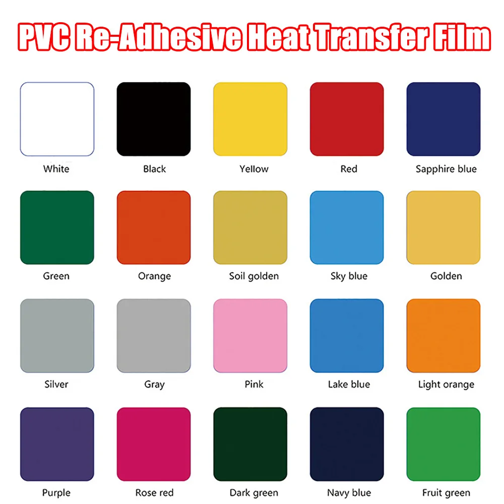 

20PC/Set 20Colors PVC Re-Adhesive Heat Transfer Film Cutting Heat Press Vinyl Film Iron-on HTV T-Shirt Heat Transfer Vinyl Film