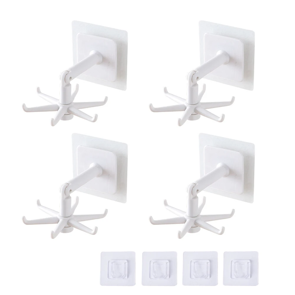 

4pcs/pack Storage Multifunctional Self Adhesive ABS Kitchen Bathroom Wall Mounted Towels Rotating Hook Folding Keys Easy Install