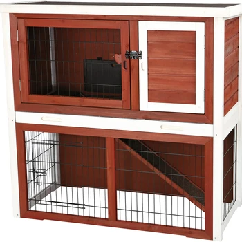 Rabbit cage with pitched roof, medium, brown/white animal cage rabbit accessories guinea pig nest (US spot)