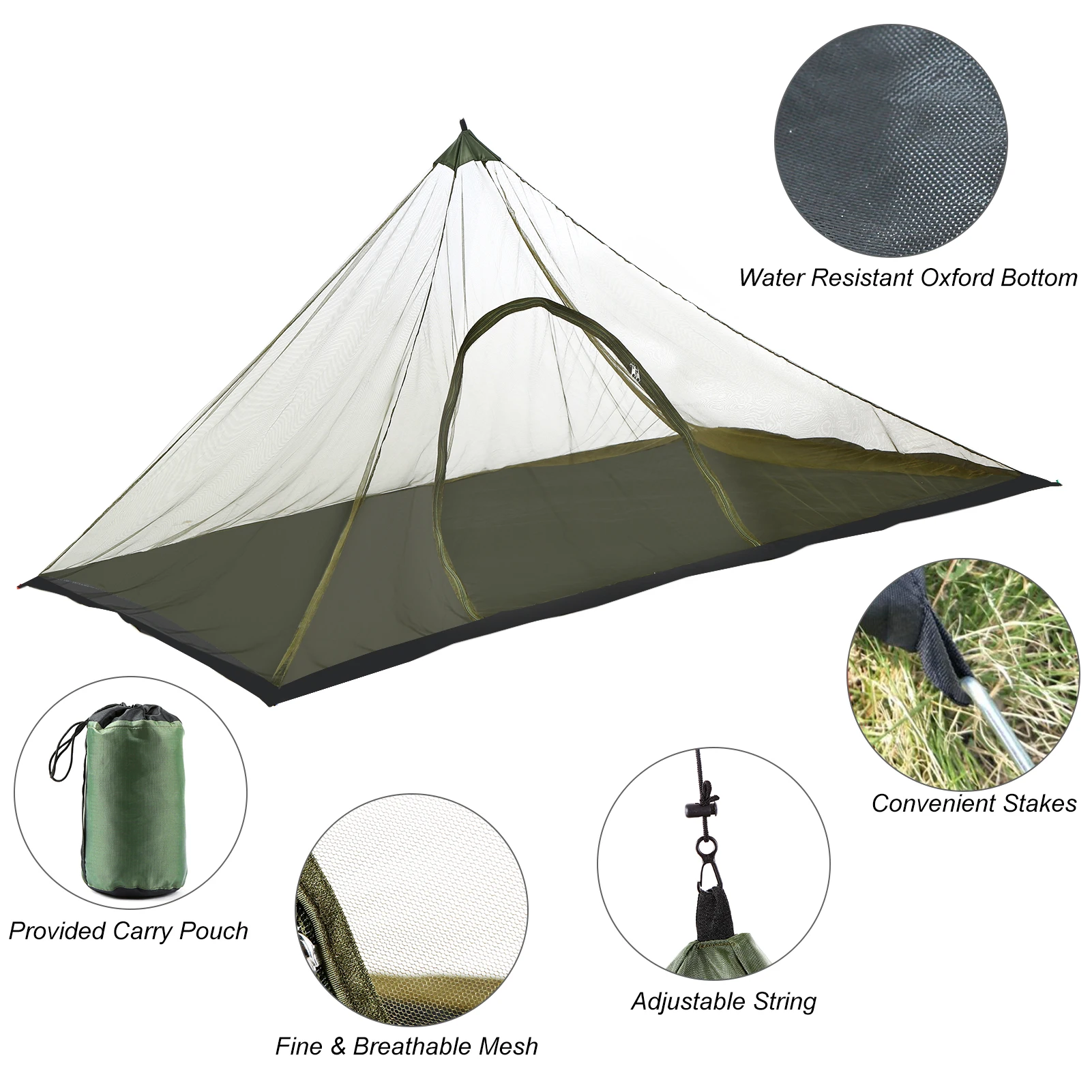 Outdoor Waterproof Portable Mosquito Repellent Mesh Ultralight Backpacking hiking Mountaineering Trekking Pole Tent Inner Net