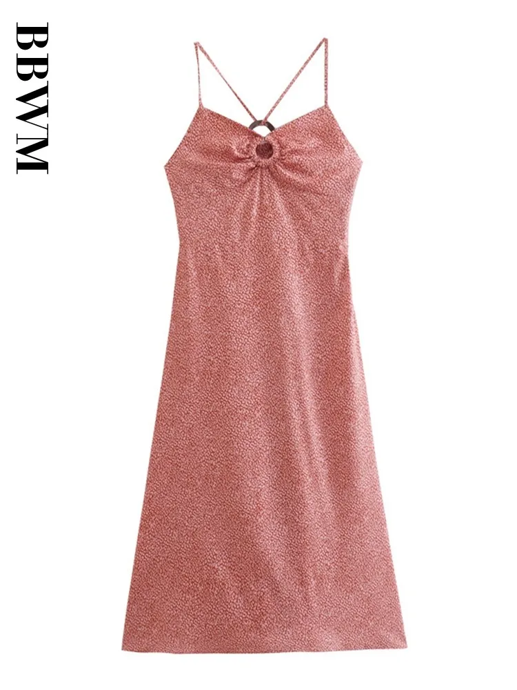 Женское платье на бретельках винтажное миди с открытой спиной и V-образным