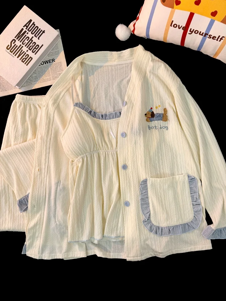 Пижамы с рисунком собаки и колбасы женские весенне-осенние хлопковые тонкие