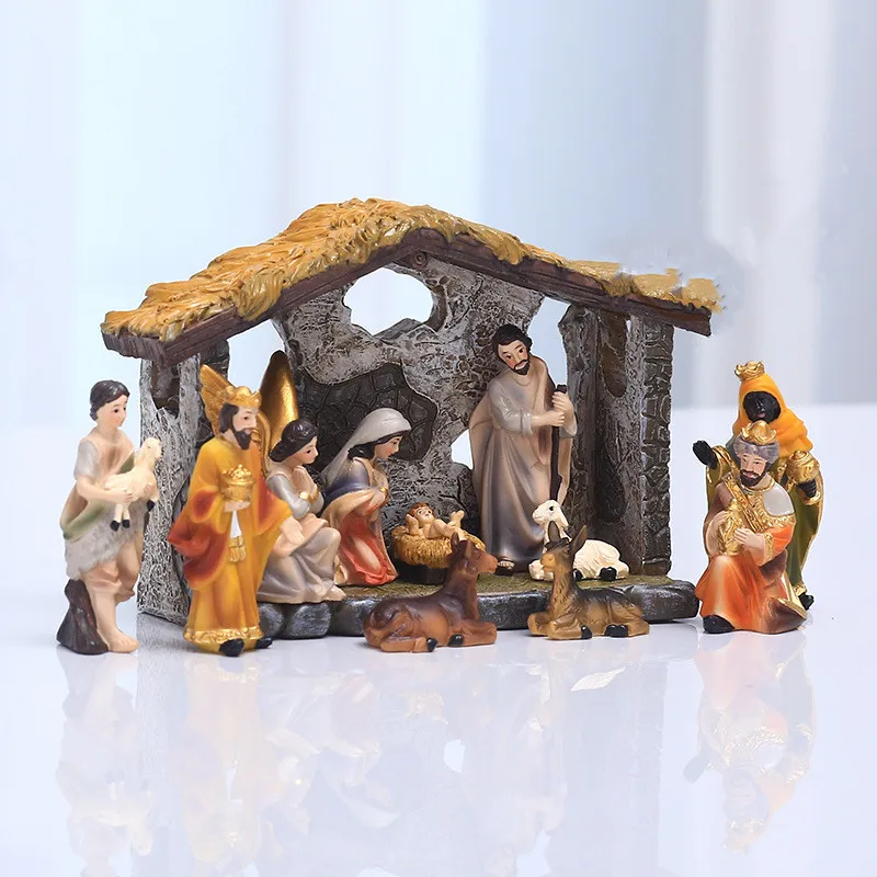 

Nativity Set Manger Group Scene Ornament Jesus Christmas Crib Gift Resin Crafts Home Ornament Christmas Holiday Decoration Gift